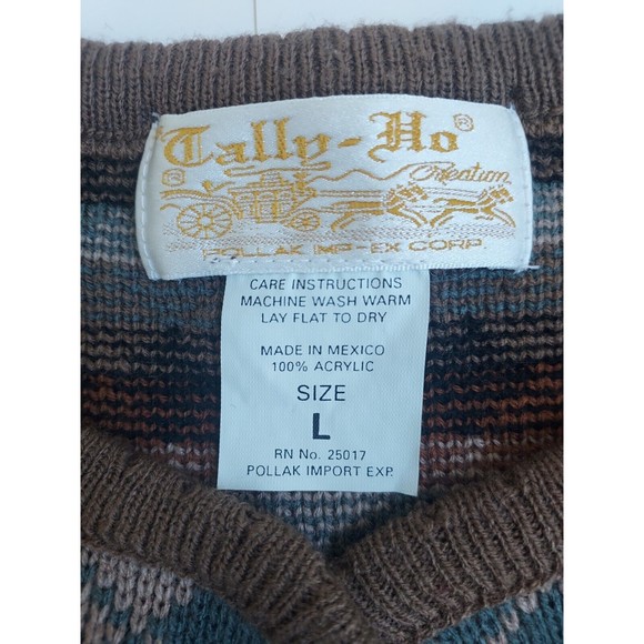 Ladies Tally-Ho Diamond Pattern Fall Colors Button Down Sweater W/Pockets Size L - Picture 2 of 8